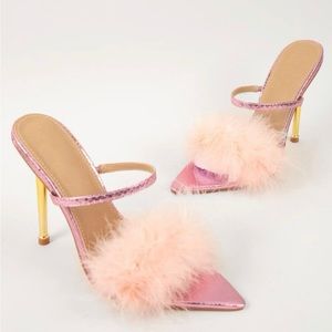 Open toe fluffy Mule Heeled sandals🌸